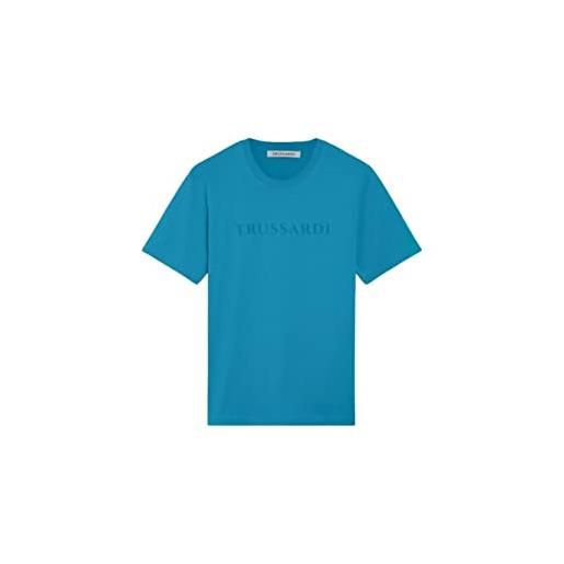 Trussardi t-shirt manica corta da uomo marchio, modello lettering print cotton jersey 30/1 52t00724-1t005381, realizzato in cotone. M turchese