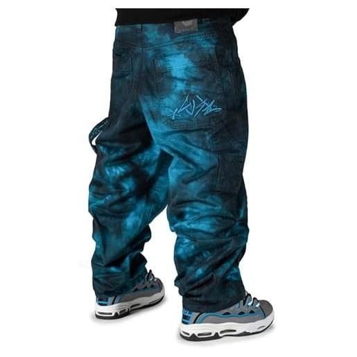 The blueskin pantaloni uomo larghi skate stile baggy hip hop rap - colore riflessi turchesi su nero - w 36 it 52