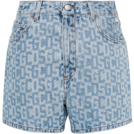 Gcds shorts denim a vita alta - blu