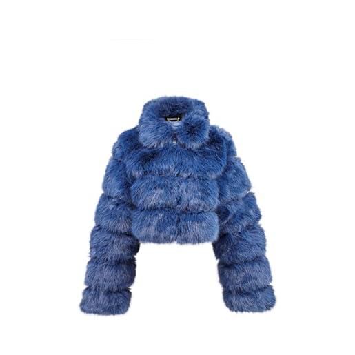 QUEEN HELENA pellicciotto corto invernale caldo giacca con pelo morbido donna plc06 (taglia unica, blu)