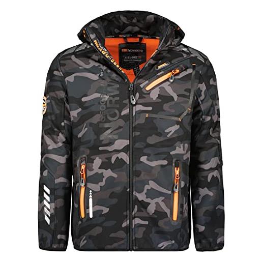 Geographical Norway, giacca impermeabile da uomo in softshell, adatta per attività all'aperto, con cappuccio, nero/arancione , s