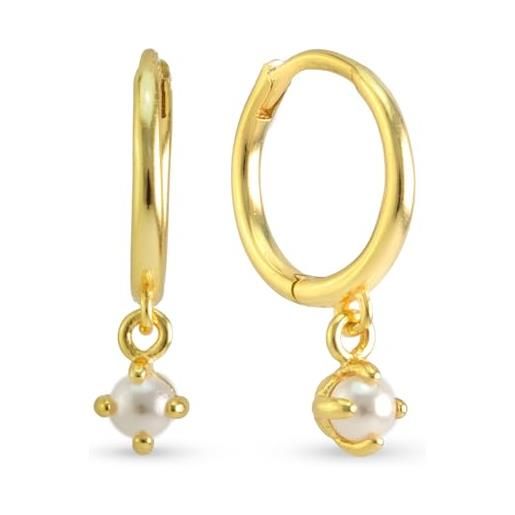 UNIQA JEWELS uniqua jewels orecchini argento 925 placcati oro 18k, orecchini pendenti perla, orecchini piccoli donna, orecchini anallaergici e senza nichel