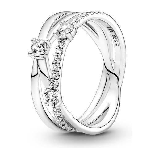 Pandora timeless anello, in argento sterling a tripla fascia con zirconia cubica trasparente, 52