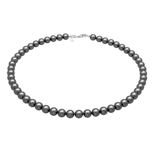 Kuzzoi collana da uomo in argento sterling 925 con perle rotonde di vetro grigio scuro (8 mm), elegante collana di perle per l'uomo, lunghezza 45 cm, perla