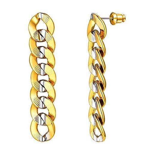 FOCALOOK orecchini donna, orecchini geometrici, motivo catena, orecchini oro in acciaio inossidabile, regalo per donna e ragazza