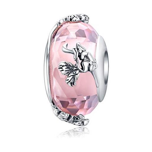 YaShuo Jewellery ciondolo in vetro di murano e argento sterling per braccialetti pandora e argento, colore: perline di vetro rosa. , cod. C1154