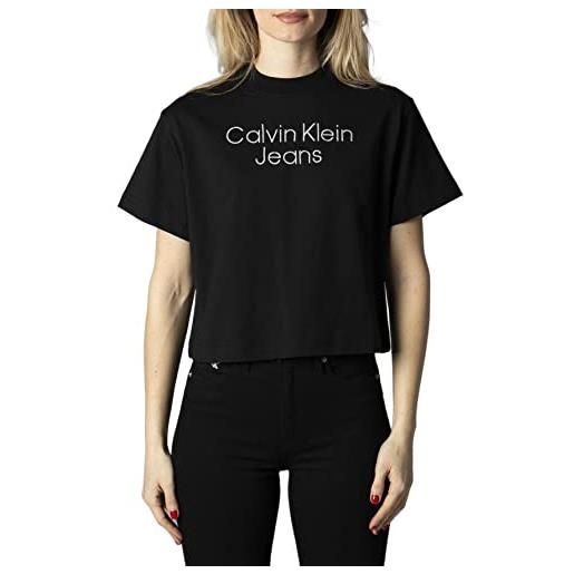 Calvin Klein Jeans silver embroidery loose tee t-shirt, ck black, xs donna