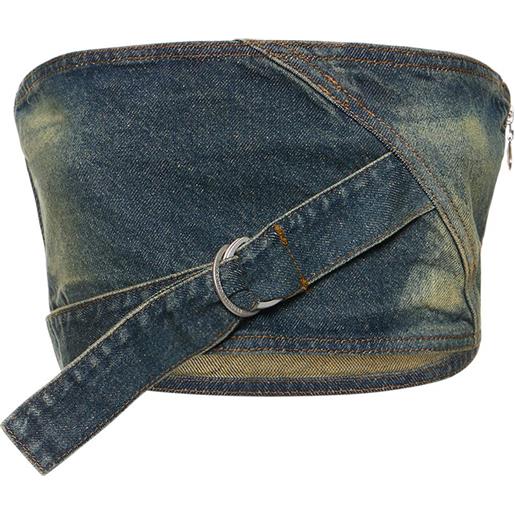 CANNARI CONCEPT top a fascia in denim di cotone con anello a d