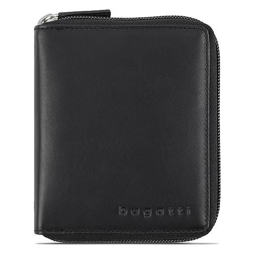 Bugatti primo portafoglio uomo pelle 8 carte con cerniera e portamonete - nero