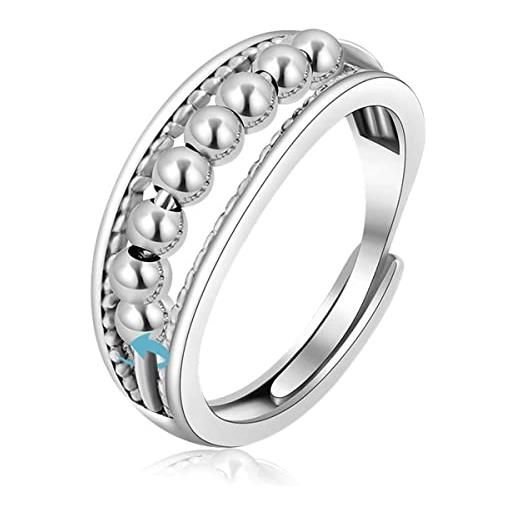 EUDORA Harmony Ball anello antistress da donna in argento sterling 925 con perline girevoli regolabili anello fidget anelli spinner per ragazze donne allevia il regalo lo stress