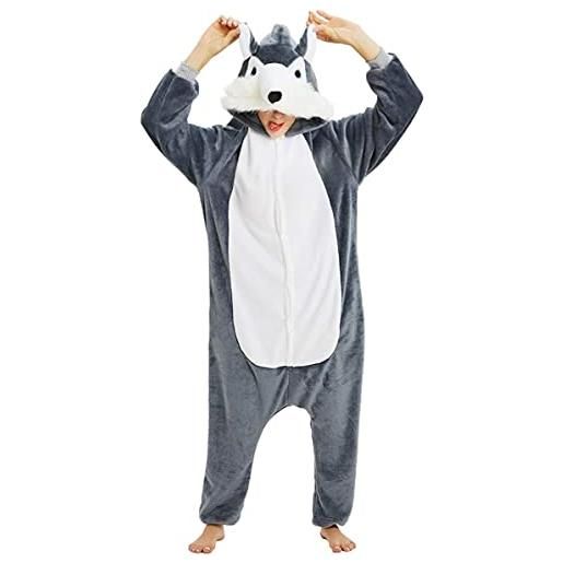 chuangminghangqi pigiama intero animali unisex adulto costume di carnevale halloween pigiami cosplay costumi donna uomo tuta animale(lupo grigio, s)