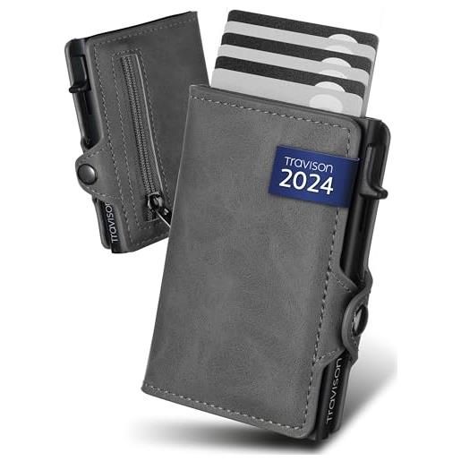 Travison® smart wallet - portafoglio unisex dal design sottile con accesso rapido a carte di credito, monete e banconote, protezione rfid - per l'uso quotidiano elegante, grigio. , 9,8 x 7,3 x 2,4 cm, 