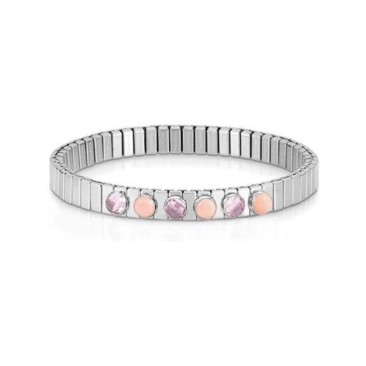 Nomination | bracciale donna collezione xte - acciaio con 3 pietre e 3 cristalli sfaccettati - bracciale elegante made in italy - misura estendibile 18/19 cm (rosa)