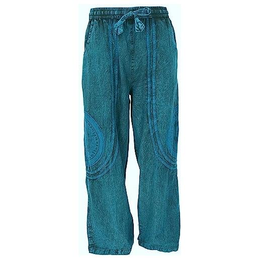 GURU SHOP stonewash pantaloni da yoga unisex cotone goa pantaloni con stampa thanka, da uomo, in cotone, abbigliamento alternativo, colore: rosso, 58