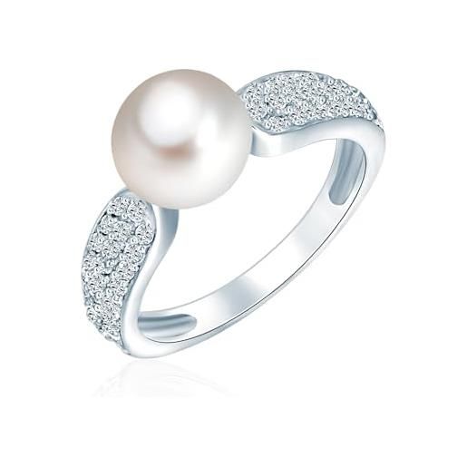 Valero Pearls anello di perle da donna in argento sterling 925 con zirconia perla di coltura di acqua dolce