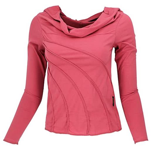 GURU SHOP maglia con cappuccio sciallato, manica lunga in cotone biologico, da donna, maglione, maniche lunghe e felpe abbigliamento alternativo, lampone, 48