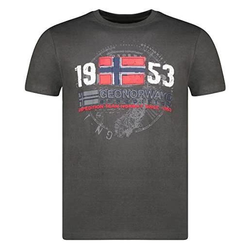 Geographical Norway japigal men - t shirt in cotone da uomo - t shirt con logo classico - body wear a manica corta con scollo a v da uomo (grigio_scuro m)