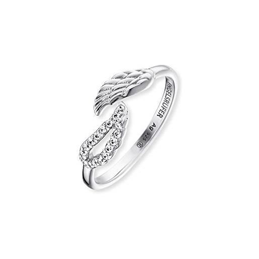 Engelsrufer err-twing-zi - anello da donna in argento sterling 925 con ali d'angelo e zirconi, misura regolabile, misura unica, argento sterling, zirconia cubica