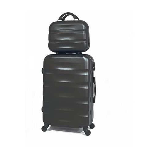CELIMS - valigia abs, rigida, resistente, 4 ruote girevoli a 360°, leggera con lucchetto integrato. , nero , moyenne + vanity