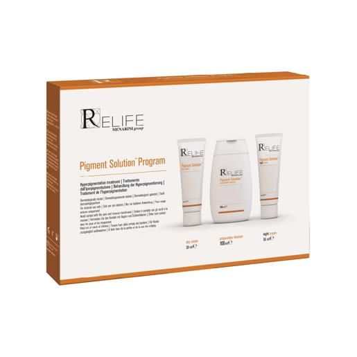 RELIFE SRL pigment solution program kit day cream 30 ml + night cream 30 ml + cleanser 100 ml nuovo packaging multilingua