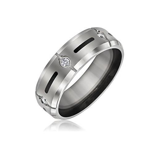 Bling Jewelry intarsio nero aaa cz cubic zirconia accent silver tone mens titanium wide wedding band ring per uomo 8mm