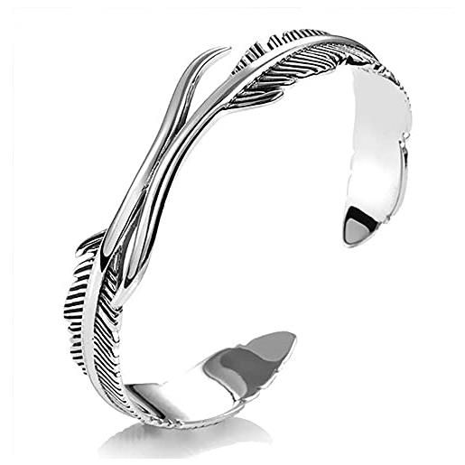 VOMONO anzuea - braccialetto in argento sterling 925 con piume e piume, regolabile, per donne e ragazze, regalo di compleanno, natale, san valentino e festività