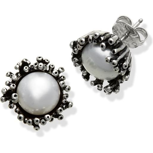 Giovanni Raspini / anemone / orecchini bottone / argento e perle naturali