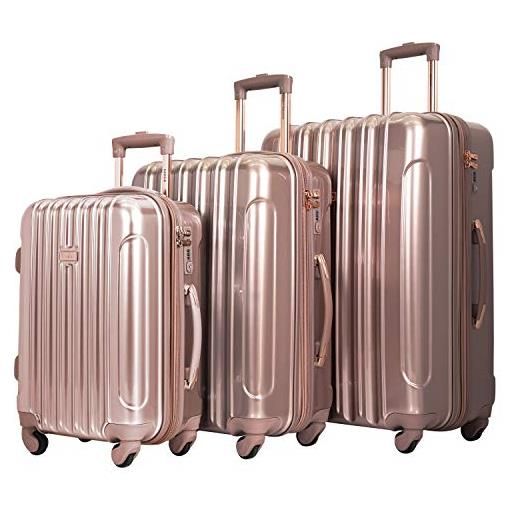 Kensie alma - set di 3 bagagli in stile metallico leggero, oro rosa (rosa) - kn-67903-rg
