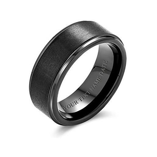 Bling Jewelry anello personalizzato della banda di nozze di titanio delle coppie opache semplici nere per gli uomini per le donne 8mm inciso su ordinazione