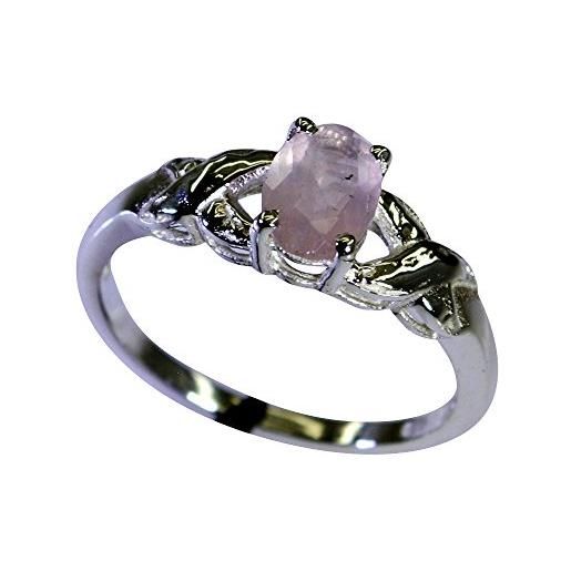 Gemsonclick genuine quarzo rosa anello per le donne argento 925 a forma di ovale, forma ovale