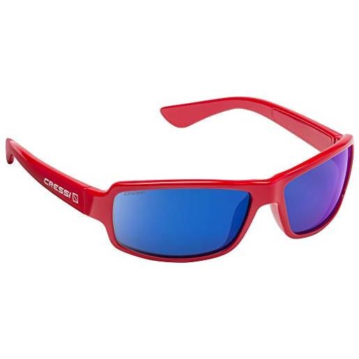 Cressi ninja sunglasses, occhiali ultra. Flex sportivi da sole polarizzati con protezione uv 100 unisex adulto, rosso-lente specchiata blu, taglia unica