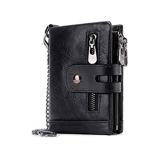 FANDARE antifurto portafoglio con rfid uomo donna corto portafogli pelle portafoglio pieghevole con porta carte di credito portamonete porta tessere nero