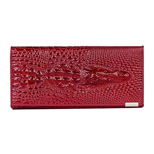 AiSi portafoglio in pelle da donna uomo in rilievo coccodrillo frizione borsa da viaggio, rosso, taglia unica