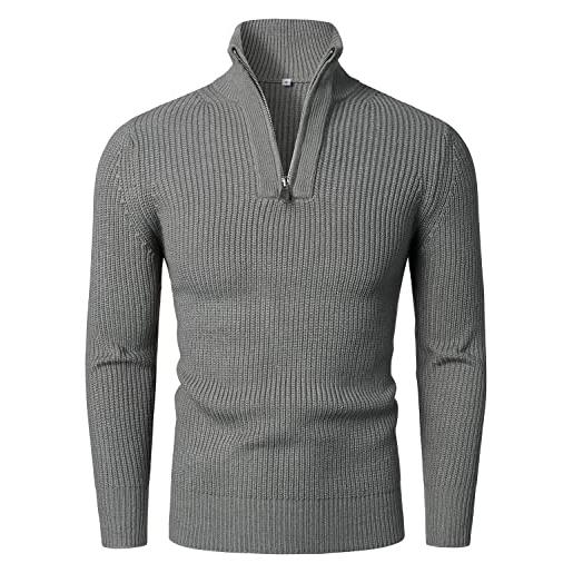 HOOD CREW maglione da uomo a maniche lunghe, stile casual, con colletto alla coreana, con cerniera, grigio, m
