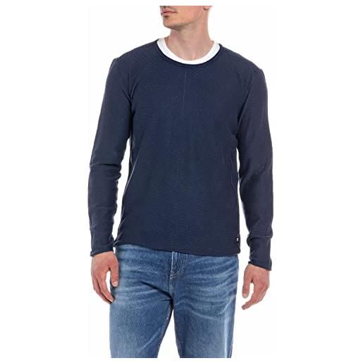 REPLAY pullover in maglia uomo con scollo rotondo, blu (stone blue 782), xl