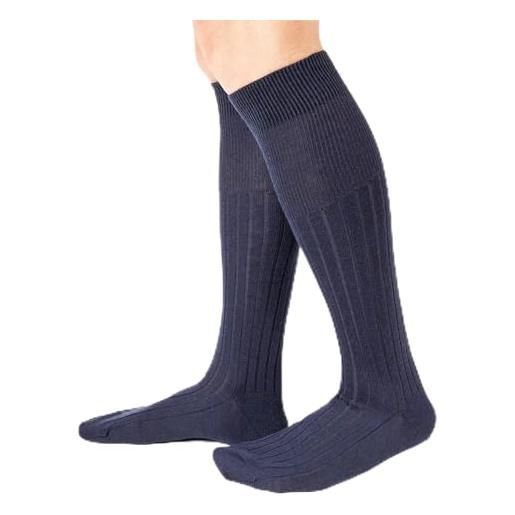 Rede 3 paia pesanti calze uomo lunghe a coste pura lana vergine 100% zegna baruffa made in italy tag. 13 (blu', 13)
