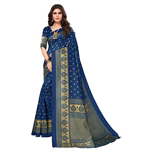 IMTRA FASHION sari da donna indiano etnico art seta stampato sari con camicetta pezzo, nero , l