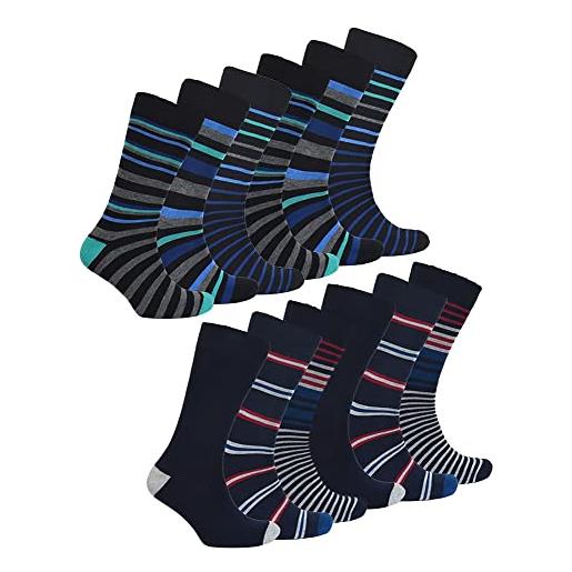 Sock Snob 12 paia di calzini multipack da uomo in bambù | novità multicolore imbottito divertente design crew socks | taglia 38-44 uk, assorted, l
