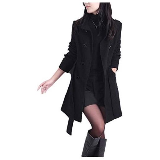 Cicilin trench-coat - cappotto da donna, doppio bottone, con cintura invernale, in lana, collo a risvolto lungo, taglia grande, nero , 40