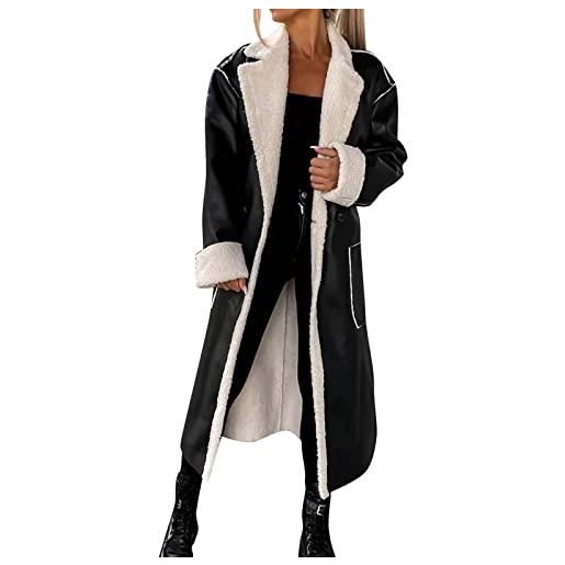 XTBFOOJ giacca pelle moto donna giacca casual da donna in ecopelle tinta unita con colletto rovesciato cappotto in peluche giacca a vento ispessita maglia primaverile (black-5, s)