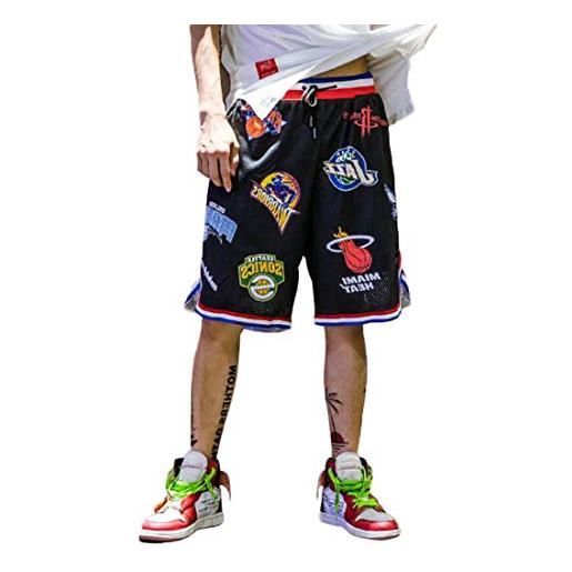 Barrageon uomo pantaloncini da basket, estiva maglia sportiva traspirante moda di strada per adolescenti e ragazzi, pantaloni corti a secco rapido da running jogging, nero-2xl