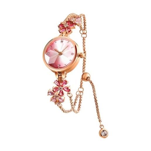 SURVAN WatchDesigner orologi bracciale donna analogico al quarzo gioielli elegente con cinturino bracciale in rame con quadrante rosa orologio regalo donna(rosa)