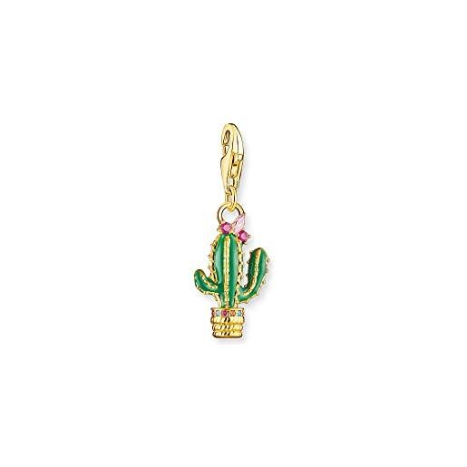 Thomas sabo 1928-471-7 - ciondolo a forma di cactus verde, in argento sterling 925 di alta qualità, placcato oro giallo 750, pietre e smalto freddo, dimensioni: 28 x 10 mm, misura unica, argento