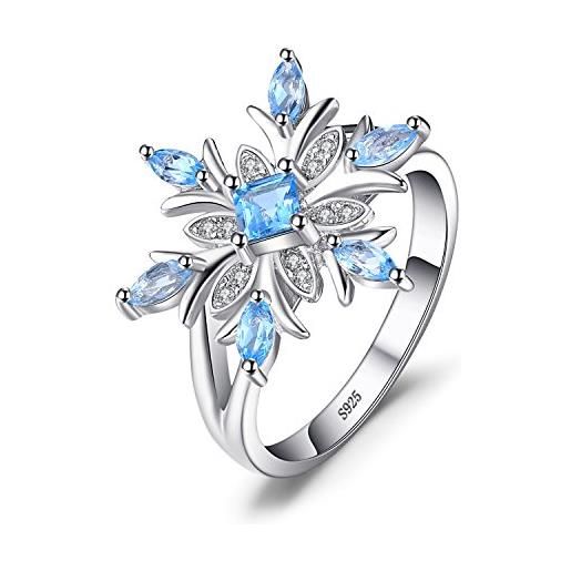 JewelryPalace anello fiocco di neve donna argento con genuino topazio swiss blu, anelli donna argento 925 con azzurro pietra a taglio marquise, fedina argento anelli anniversario set gioielli donna