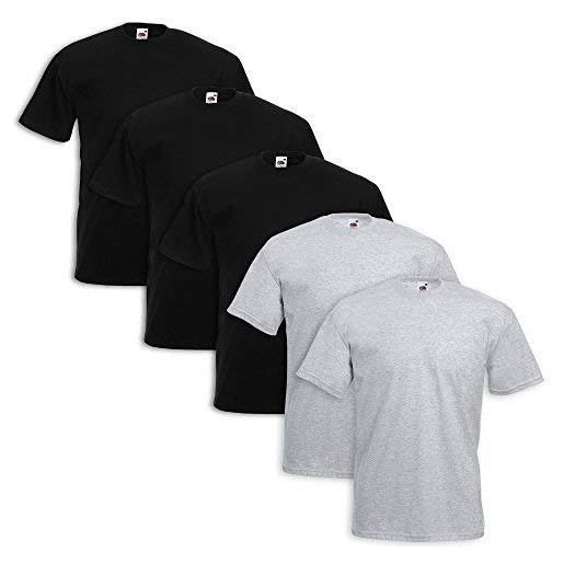 Coats set 5 t-shirt fruit of the loom (3 pezzi nero 2 grigio - l - 5)