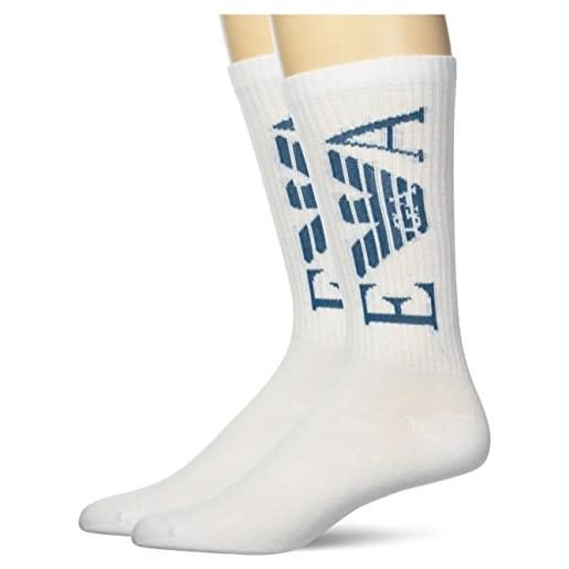 Emporio Armani eagle logo-calzini corti sportivi, confezione da 2, bianco, taglia unica uomo