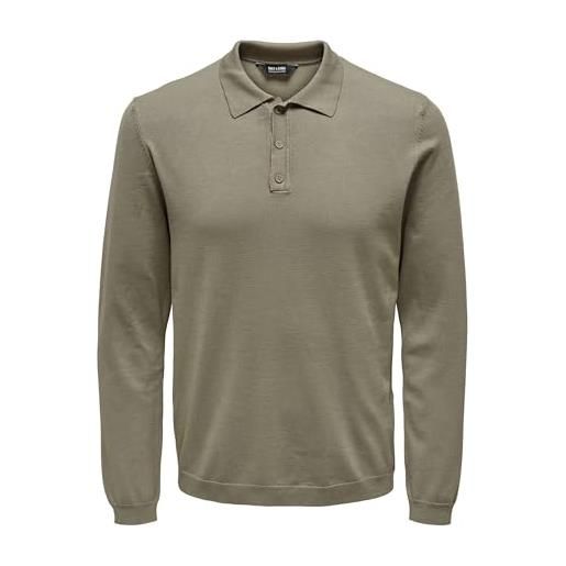 Only & sons onswyler life reg 14 ls polo knit noos maglia a maniche lunghe, cincillà, m uomo