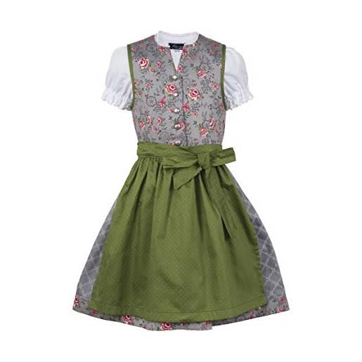 Ramona Lippert® - dirndl priscilla per bambini | grigio e verde | include abito, grembiule e camicetta | taglia 86 - 164 - set dirndl per ragazze - dirndl, grigio. , 158 cm-164 cm
