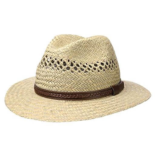 LIPODO steven traveller cappello di paglia unisex - cappello in 100% paglia - cappello da sole prodotto in italia - cappello estivo con cordoncino in pelle - colori naturali natura l (58-59 cm)