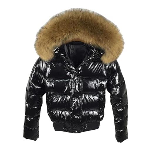 Tdvcpmkk piumino morbido lucido da donna, giacca corta in pelliccia artificiale, piumino caldo ispessito, nero 2, s